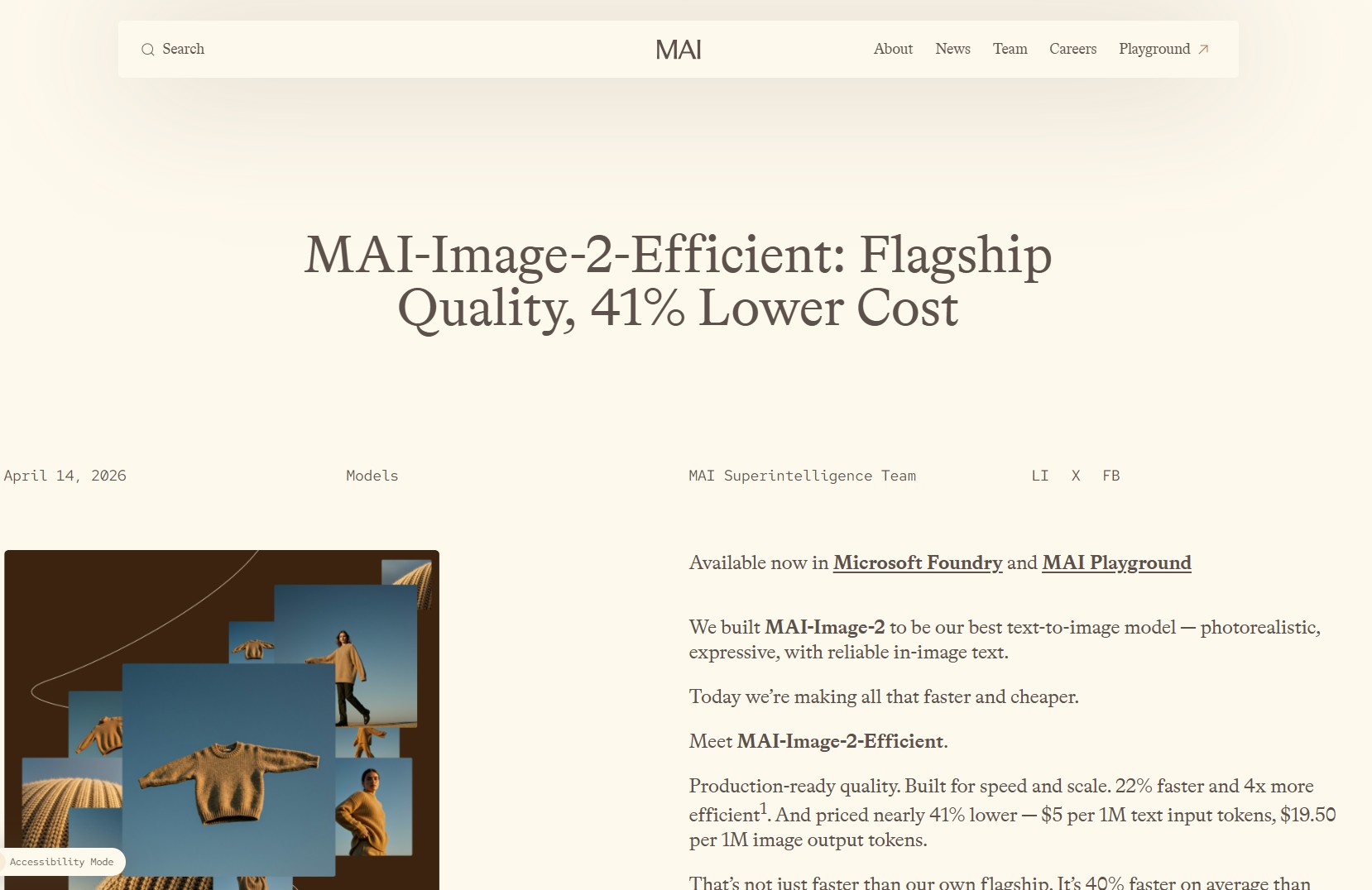 MAI-Image-2-Efficient – 微软推出的一款文生图模型