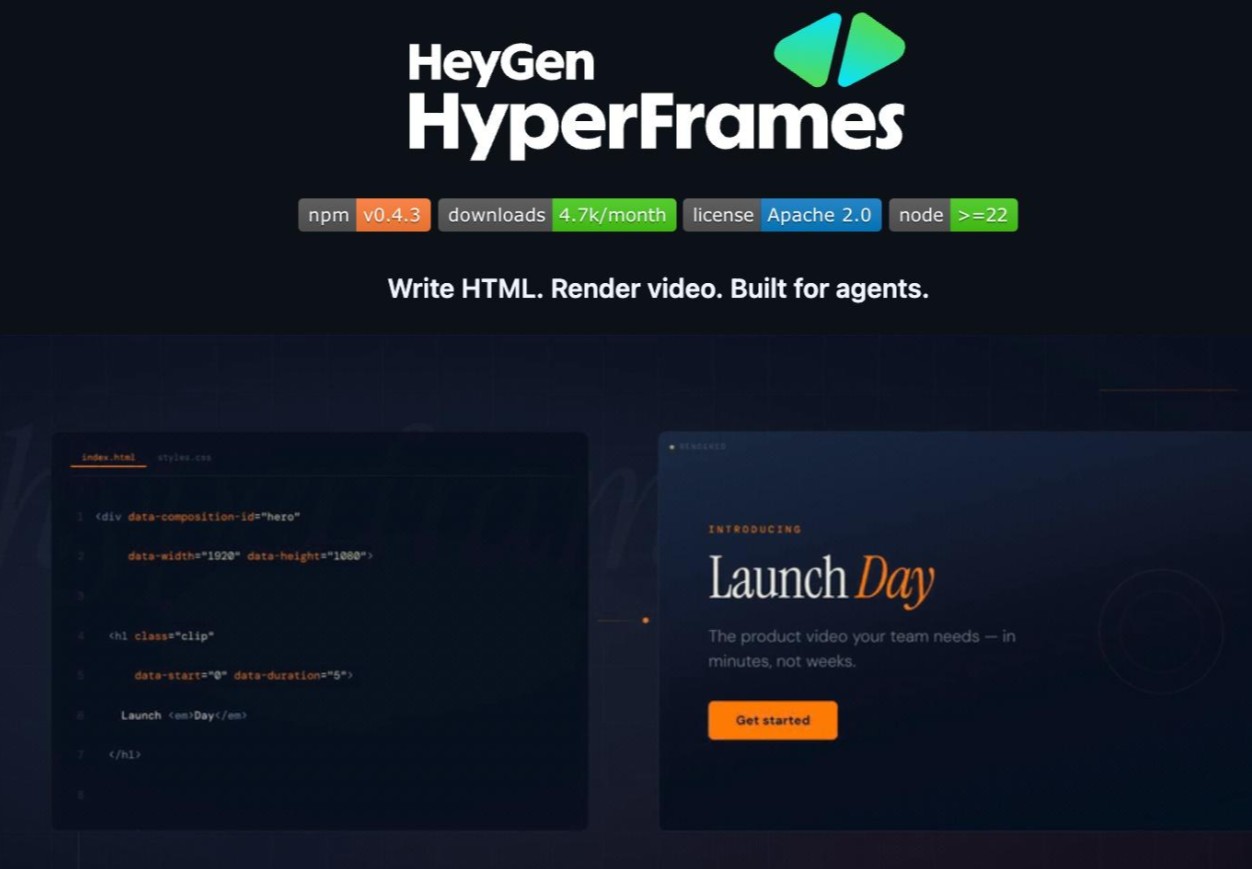 HyperFrames – HeyGen开源的面向AI智能体视频渲染框架