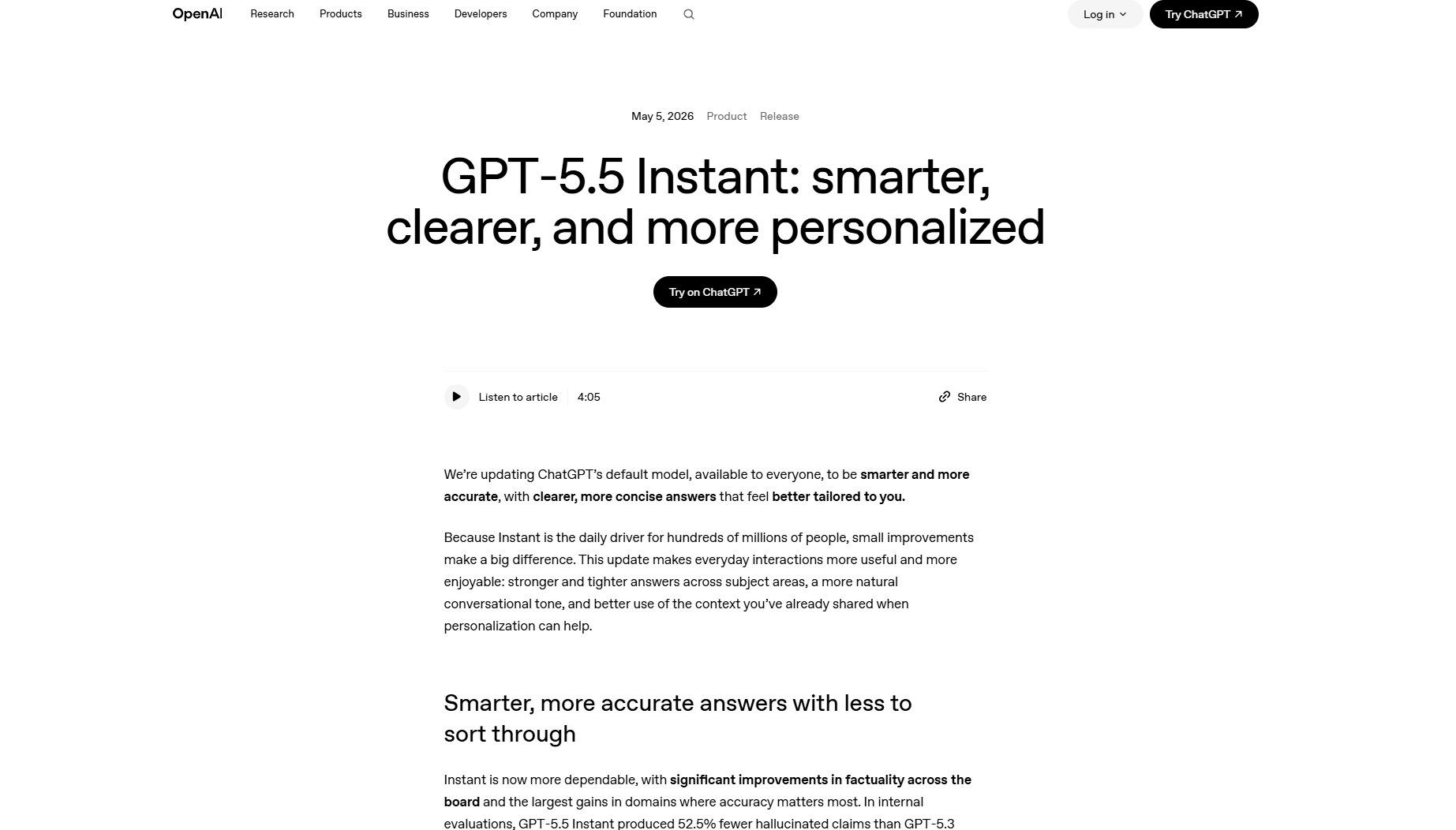 GPT-5.5 Instant – ChatGPT的全新一代默认模型