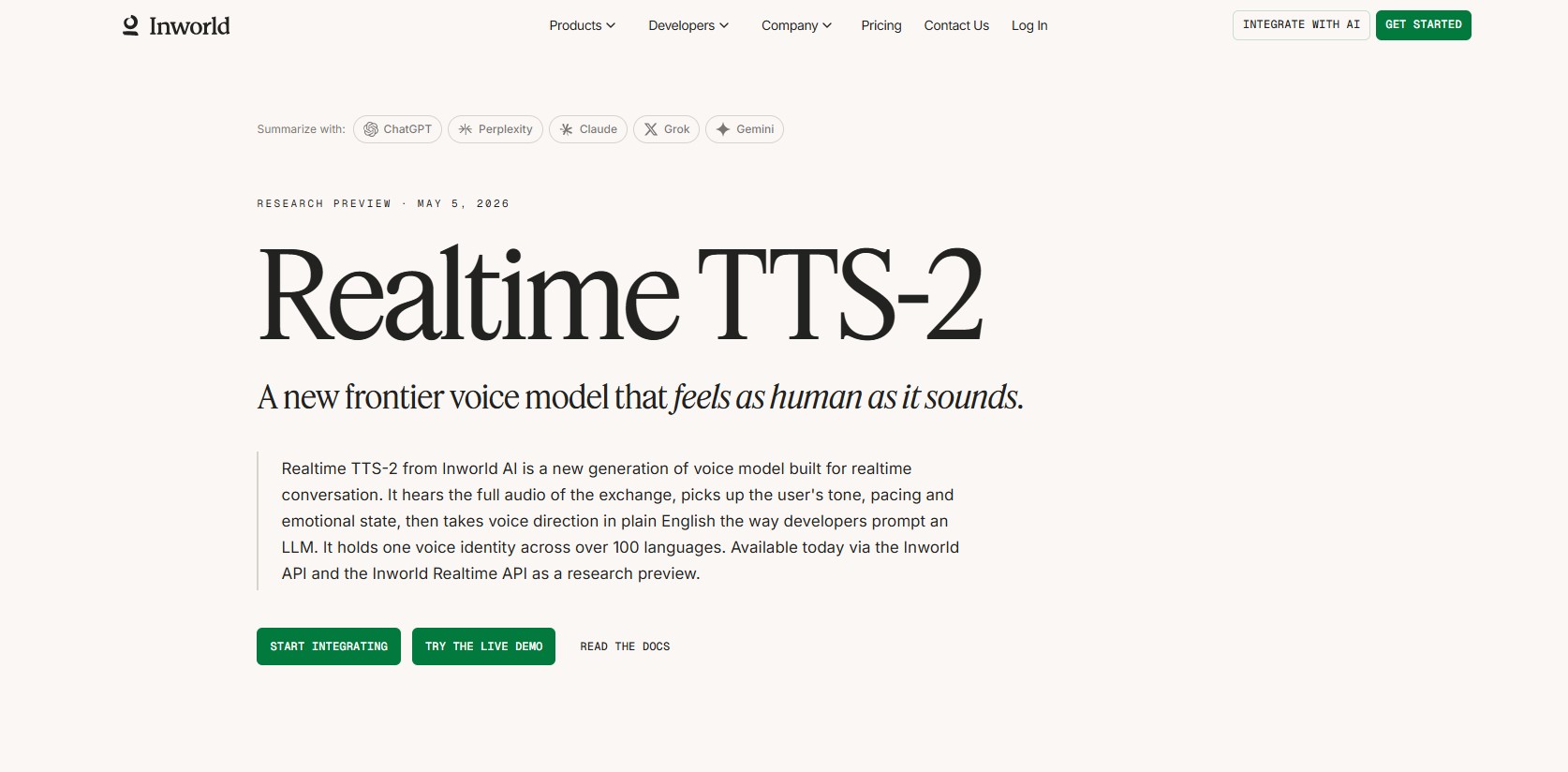 Realtime TTS-2 – Inworld AI发布的一款实时对话语音合成模型