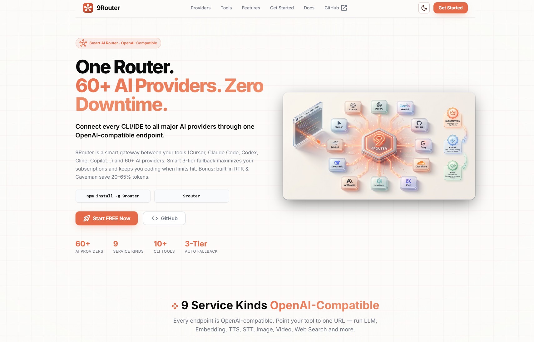 9Router – 完全免费、开源的本地AI模型路由代理工具