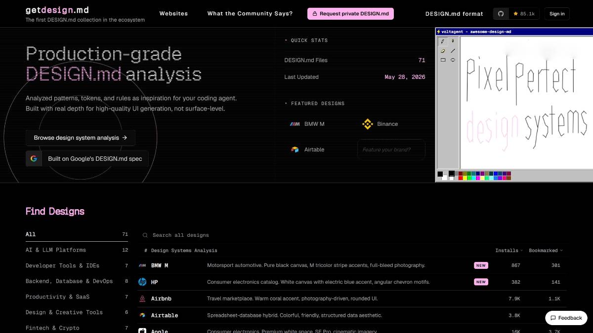 getdesign.md – VoltAgent团队推出的设计规范库