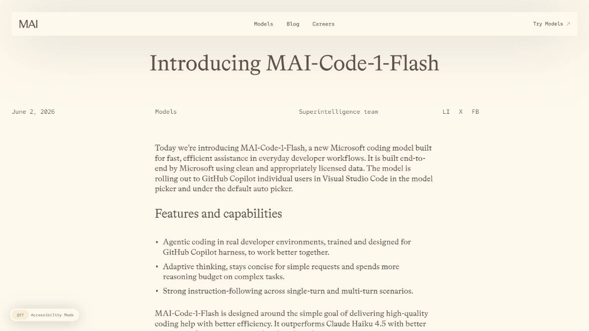 MAI-Code-1-Flash – 微软发布的首款自研轻量级代码生成模型