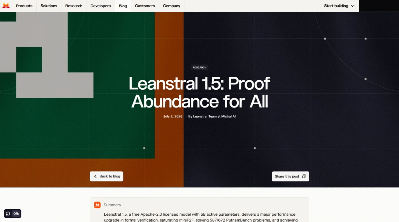 Leanstral 1.5 – Mistral AI推出的形式化验证与数学证明领域模型