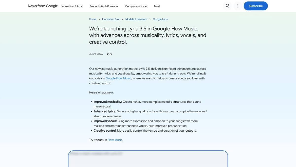 Lyria 3.5 – 谷歌DeepMind发布的最新AI音乐生成模型