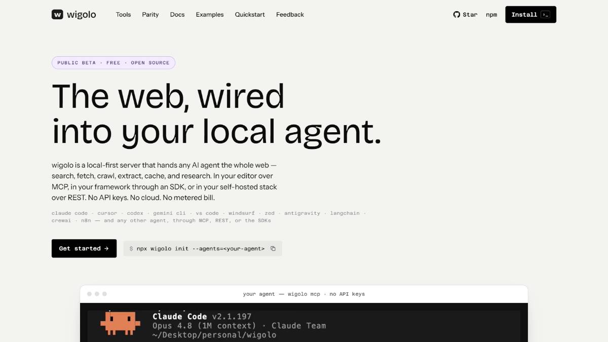 Wigolo｜开源本地搜索工具，可接入各类编程 AI Agent
