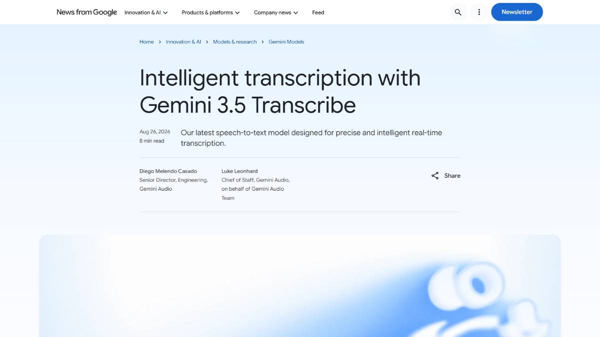 Gemini 3.5 Transcribe – Google推出的最新语音转文本模型