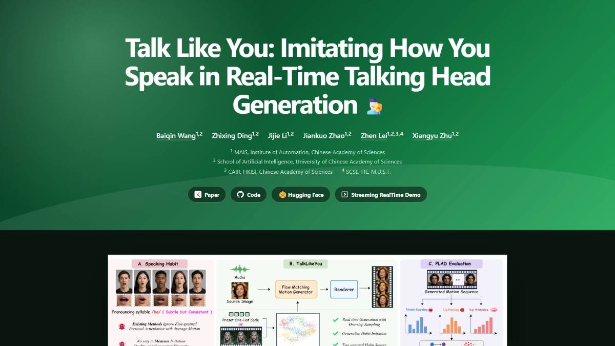 alkLikeYou – 复刻个人说话习惯的实时数字人头部生成框架