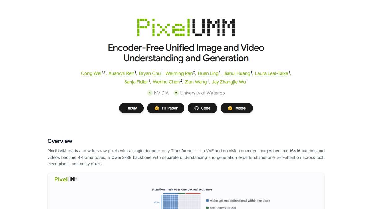 PixelUMM – 编码器图像视频统一理解生成模型