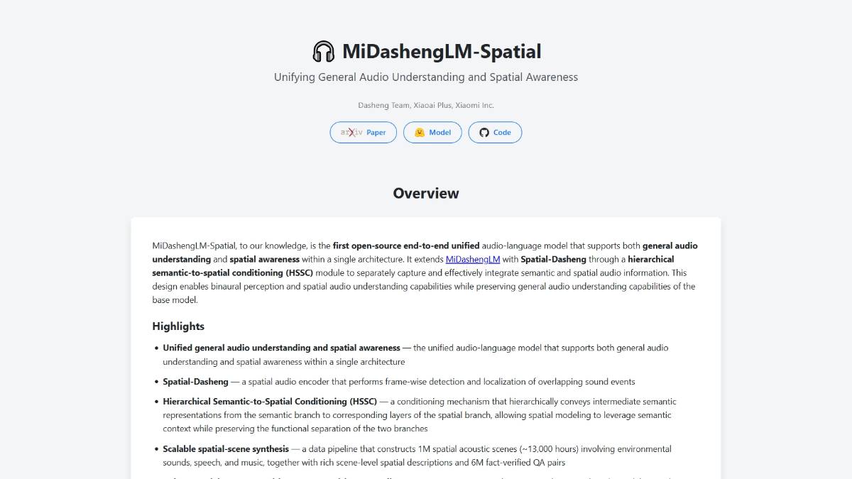 MiDashengLM-Spatial - 小米开源端到端空间音频语言大模型