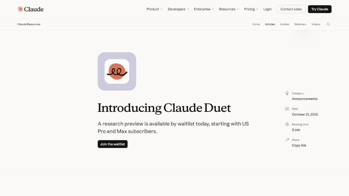 Claude Duet – Anthropic主动式个人智能体产品
