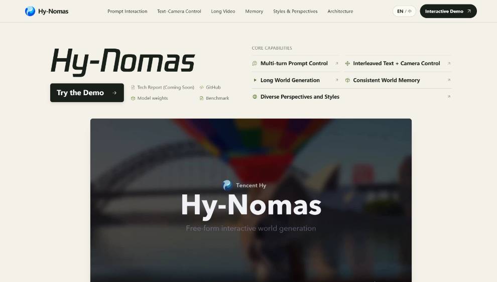 Hy-Nomas – 混元团队推出的交互式视频世界模型